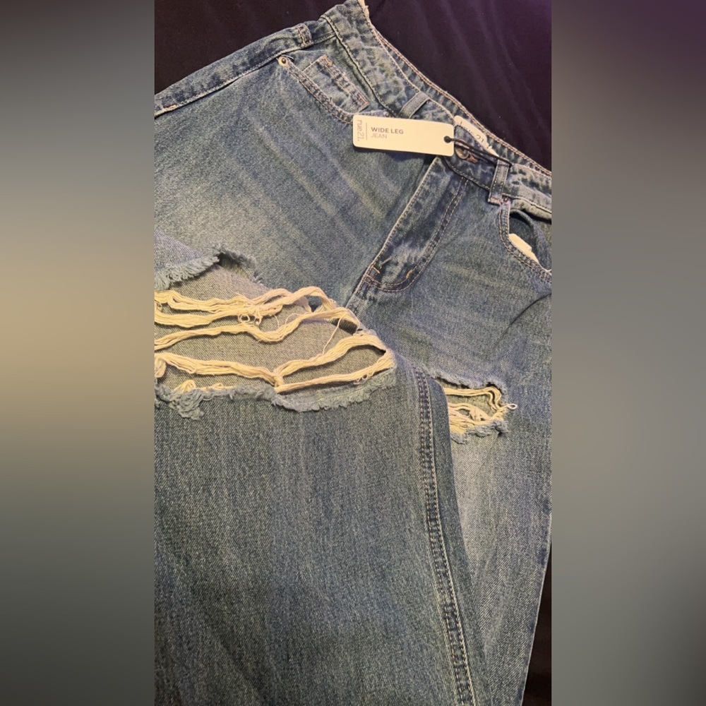 Wide-leg Distress Ripped Blue Jeans for Woman Size 0